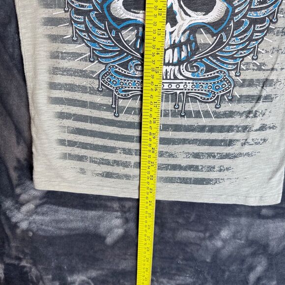 Vintage Y2K Chemistry Warrior Skull Bone Wings Striped Short Sleeve Size Large - Picture 4 of 7